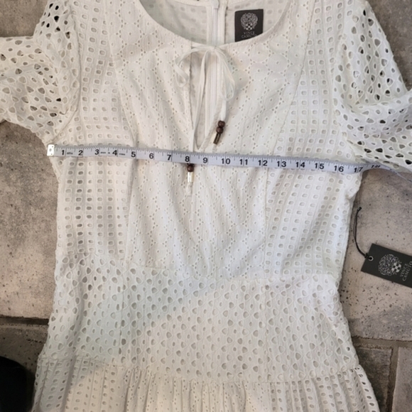 Vince Camuto Woman's Dress White V-Neck 3/4 Sleeve Eyelet Lace A-Line Dress - Picture 15 of 17